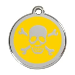 Red Dingo Stainless Steel Engraved Dog Tag Cross Bone Yellow