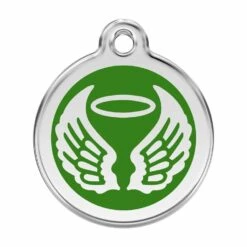 Red Dingo Stainless Steel Engraved Dog Tag Angel Wings Green
