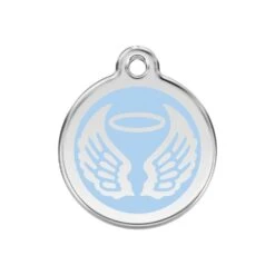 Red Dingo Stainless Steel Engraved Dog Tag Angel Wings Light Blue