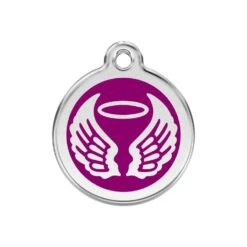 Red Dingo Stainless Steel Engraved Dog Tag Angel Wings Purple
