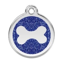 Red Dingo Glitter Engraved Dog Tag Bone Navy
