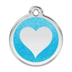 Red Dingo Glitter Engraved Dog Tag Heart Aqua