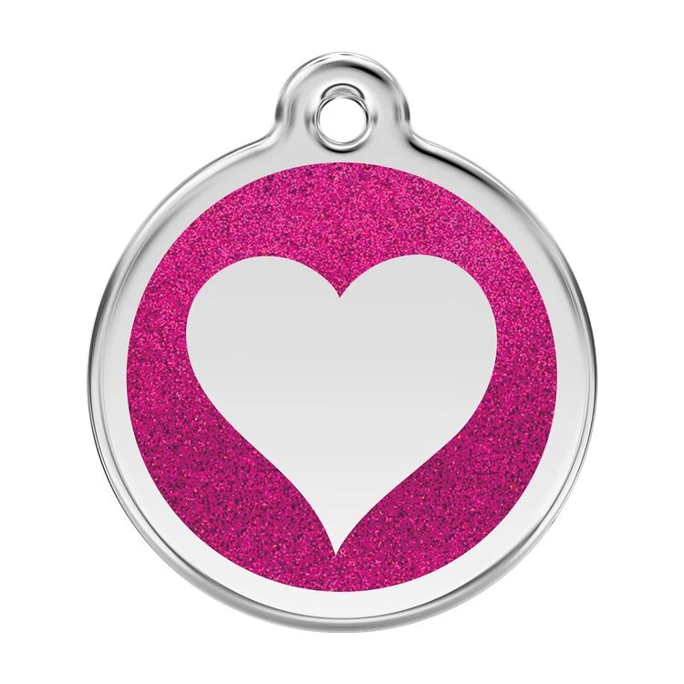 Red Dingo Glitter Engraved Dog Tag Heart Hot Pink 3 Red Dingo Glitter Engraved Dog Tag Heart Hot Pink