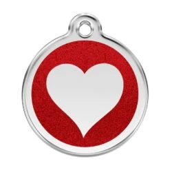 Red Dingo Glitter Engraved Dog Tag Heart Red