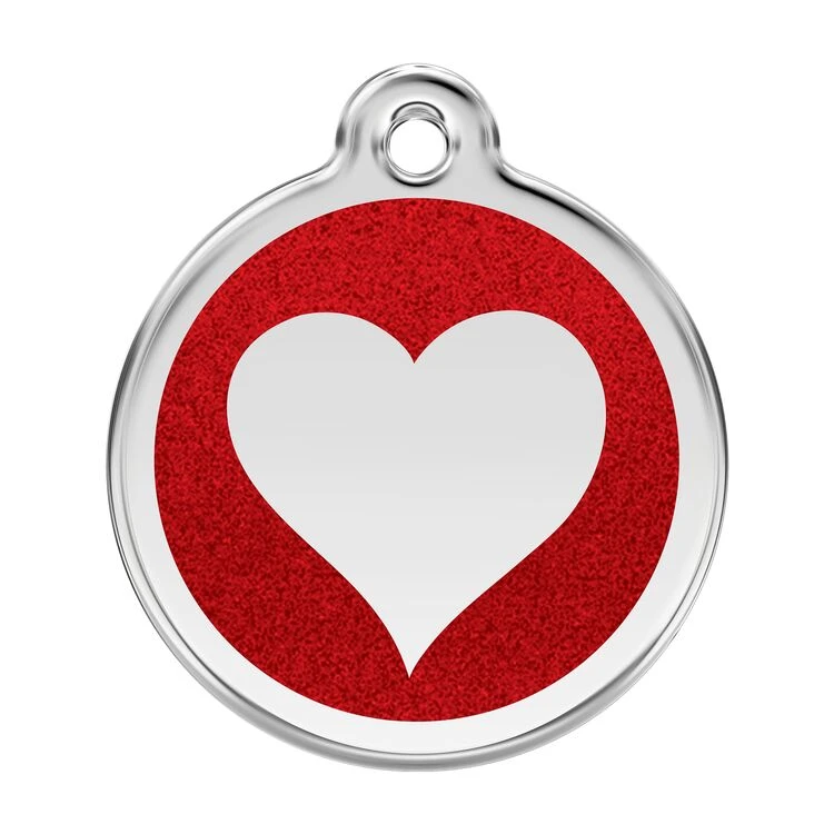 Red Dingo Glitter Engraved Dog Tag Heart Red 3 Red Dingo Glitter Engraved Dog Tag Heart Red