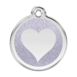 Red Dingo Glitter Engraved Dog Tag Heart Silver