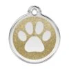 Red Dingo Glitter Engraved Dog Tag Paw Print Gold -PetJoy Shop 0X PP GO LG