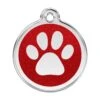 Red Dingo Glitter Engraved Dog Tag Paw Print Red -PetJoy Shop 0X PP RE LG