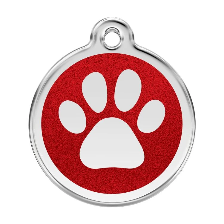 Red Dingo Glitter Engraved Dog Tag Paw Print Red 3 Red Dingo Glitter Engraved Dog Tag Paw Print Red