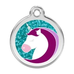 Red Dingo Glitter Engraved Dog Tag Unicorn Aqua