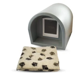 Mr Snugs KatDen Outdoor Cat Kennel/Shelter - Light Grey (Various Options) -PetJoy Shop 1231022044 Kat Den Light Grey With Door With Mattress