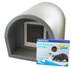 Mr Snugs KatDen Outdoor Cat Kennel/Shelter - Light Grey (Various Options) -PetJoy Shop 1231022044 kat den light grey pad door