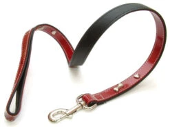 Vital Pet Products Leather Lead With Bone Decor Red