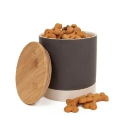 Great&Small Grey Stoneware Dog Treat Jar With Bamboo Lid