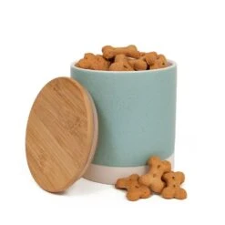 Great&Small Teal Stoneware Dog Treat Jar With Bamboo Lid