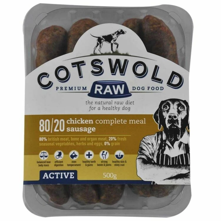 Cotswold Raw Active Sausage Chicken Dog Food 1kg 3 Cotswold Raw Active Sausage Chicken Dog Food 1kg