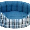 Premium Heavy Duty Antibacterial Oval Drop Front Softee Plaid Dog Bed - Aqua Blue -PetJoy Shop 54264