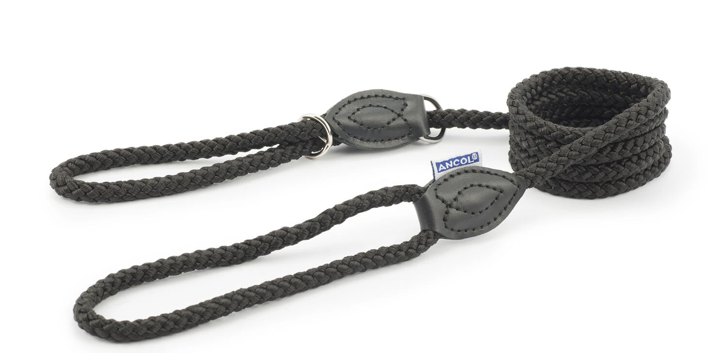 Ancol Heritage Rope Slip & Control Lead Combination Black 12mm X1m 3 Ancol Heritage Rope Slip & Control Lead Combination Black 12mm X1m