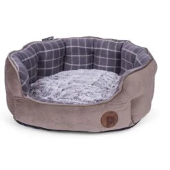 Petface Grey Check & Bamboo Oval Bed -PetJoy Shop 5d0b58a249e918.76295795