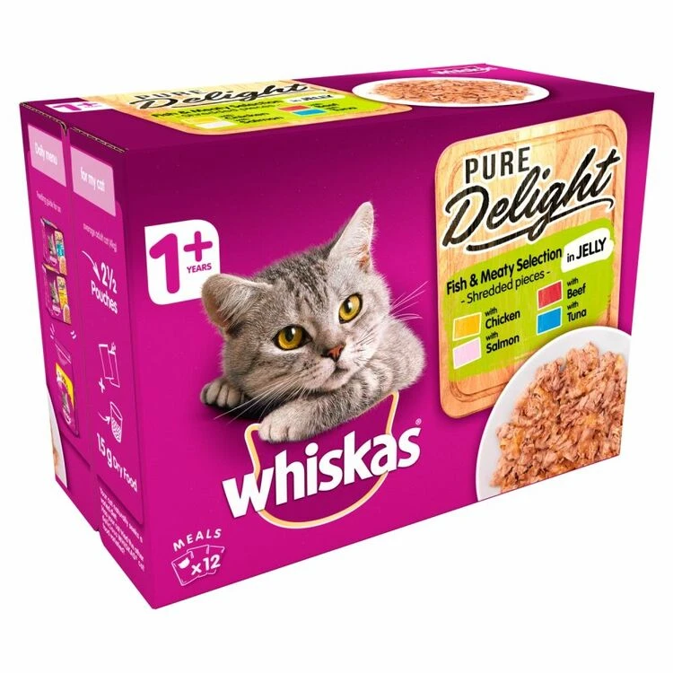 Whiskas 1+ Cat Pouches Pure Delight Fishy & Meaty Selection 4 Whiskas 1+ Cat Pouches Pure Delight Fishy & Meaty Selection - Image 2