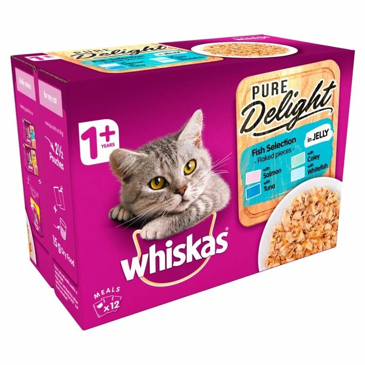Whiskas 1+ Cat Pouches Pure Delight Fish Selection In Jelly 3 Whiskas 1+ Cat Pouches Pure Delight Fish Selection In Jelly