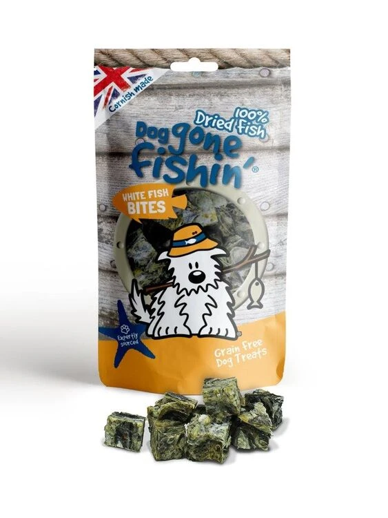 6 X Mr Johnson's Dog Gone Fishin' White Fish Bites Dog Treats 75g 3 6 X Mr Johnson's Dog Gone Fishin' White Fish Bites Dog Treats 75g