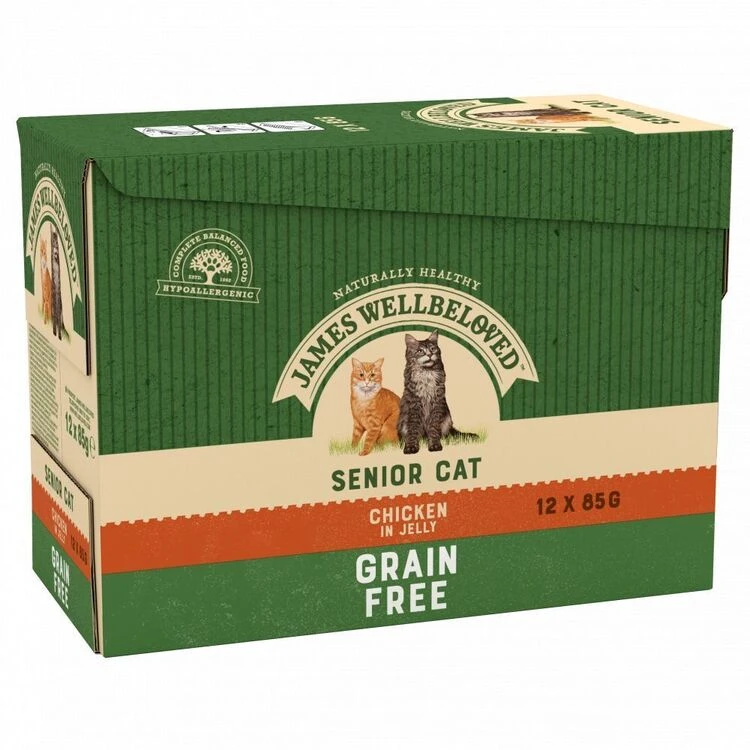 JAMES WELLBELOVED Senior Cat Grain Free Pouches With Chicken In Jelly 12x85g 3 JAMES WELLBELOVED Senior Cat Grain Free Pouches With Chicken In Jelly 12x85g