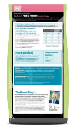 Burns Free From Adult Dog Food - Duck, Potato And Buckwheat -PetJoy Shop Free From Adult Duck 12kg reverse