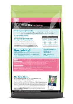 Burns Free From Adult Dog Food - Duck, Potato And Buckwheat -PetJoy Shop Free From Adult Duck 6kg reverse 1