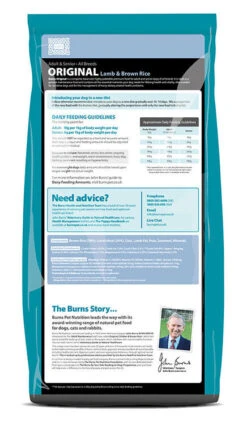 Burns Original Lamb And Brown Rice Dog Food -PetJoy Shop Original Lamb 12kg reverse