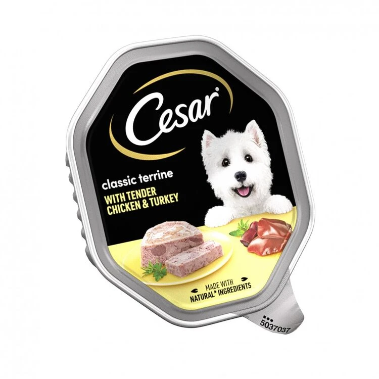 14 X Cesar Classic Terrine With Tender Chicken & Turkey Dog Food 150g 3 14 X Cesar Classic Terrine With Tender Chicken & Turkey Dog Food 150g