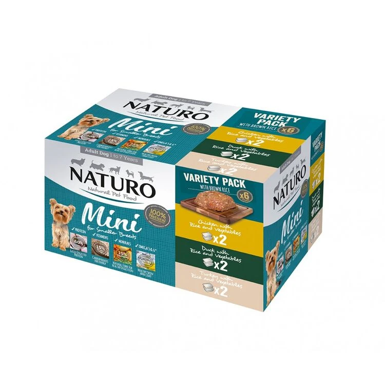 4 X Naturo Adult Mini Variety Pack With Rice Tray 6x150g 3 4 X Naturo Adult Mini Variety Pack With Rice Tray 6x150g