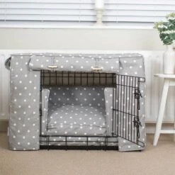 Lords & Labradors Dog Crate Set In Grey Spot -PetJoy Shop grey spot black crate set