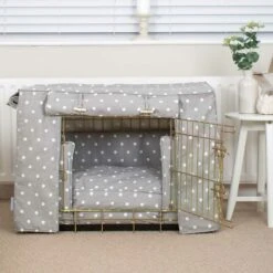 Lords & Labradors Dog Crate Set In Grey Spot -PetJoy Shop grey spot gold crate set