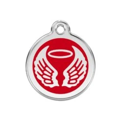Red Dingo Stainless Steel Engraved Dog Tag Angel Wings Red