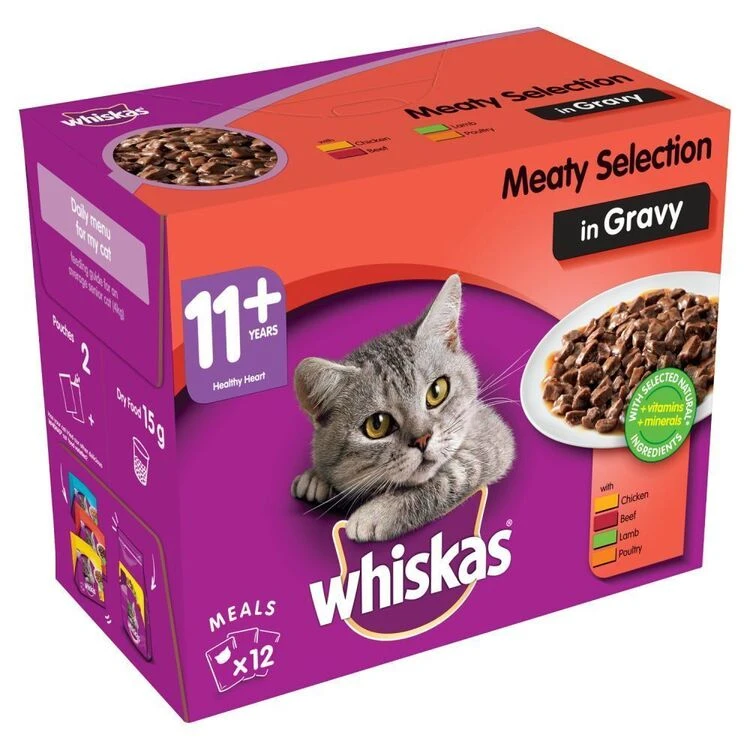WHISKAS 11+ Senior Cat Pouches Meaty Selection In Gravy 3 WHISKAS 11+ Senior Cat Pouches Meaty Selection In Gravy