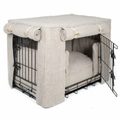 Lords & Labradors Dog Crate Set In Mink Boucle -PetJoy Shop lords and labradors mink boucle crate set black crate side studio