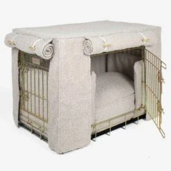 Lords & Labradors Dog Crate Set In Mink Boucle -PetJoy Shop lords and labradors mink boucle crate set gold crate side studio
