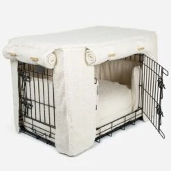 Lords & Labradors Dog Crate Set In Ivory Boucle 9 Lords & Labradors Dog Crate Set In Ivory Boucle -PetJoy Shop lords and labrdaors ivory crate set black crate side studio