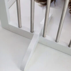 Lords & Labradors White Wooden Dog Gate 9 Lords & Labradors White Wooden Dog Gate -PetJoy Shop lords labradors grey wooden pet gate legs close up