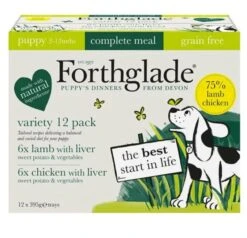 12 X Forthglade Grain Free Lamb & Chicken With Brown Rice Complete Puppy Food Variety Pack 395g
