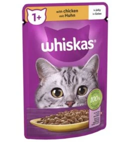 28 X Whiskas 1+ Cat Pouches With Chicken In Jelly 85g
