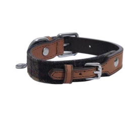 Rosewood Luxury Leather Collar Tweed Check 3/4" -PetJoy Shop tweed check