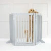 Lords & Labradors Grey Wooden Dog Gate 1 Lords & Labradors Grey Wooden Dog Gate -PetJoy Shop white wooden dog gate grey